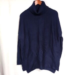 Lillusory Navy Blue Ribbed Oversized Turtleneck Sweater Size Medium New with Tag